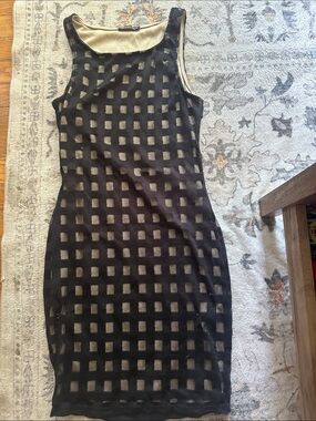 Fashion Nova Black Grid Mini Dress with Nude Lining